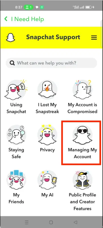 Delete snapchat account managing